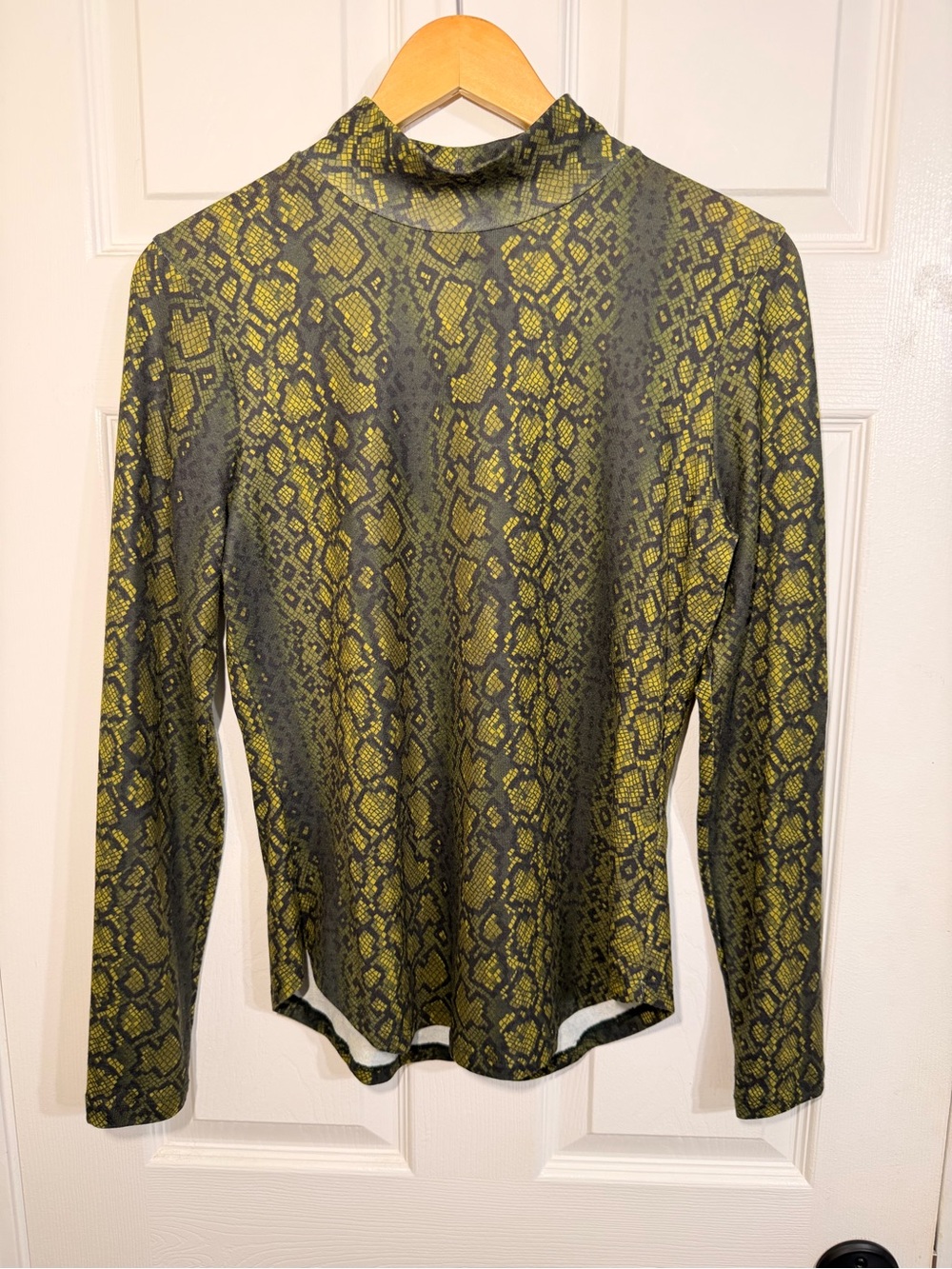 French Connection Yellow-Green Snake Print Long Sleeve Top